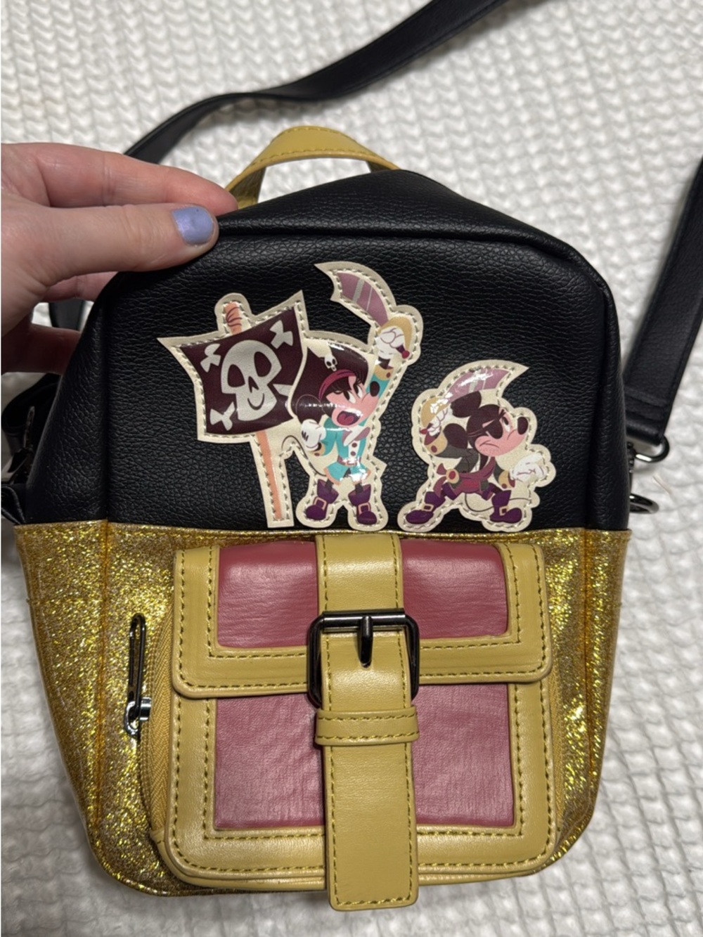 Mickey Mouse Pirates of the Caribbean Mini Black and Gold Glitter Crossbody